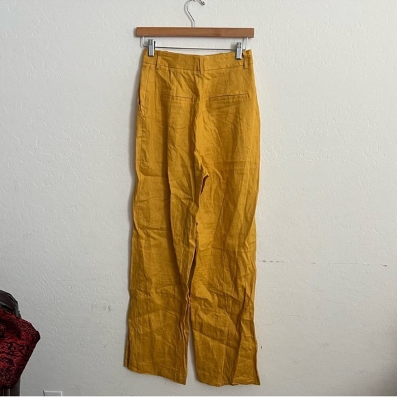 Zara Linen Menswear Style Baggy Wide Leg Mustard Yellow Trouser Pant - Picture 7 of 9